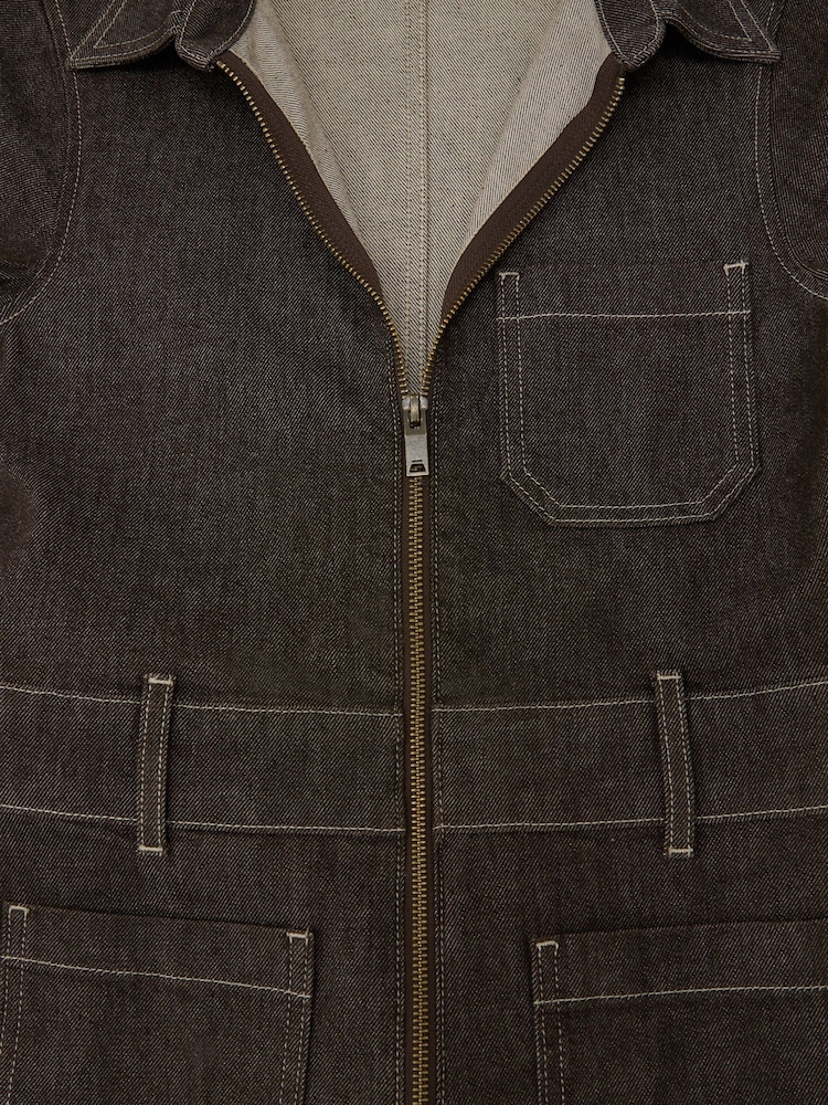 Reiss Chocolate Brown Danie Denim Wide-Leg Jumpsuit - Image 7 of 7