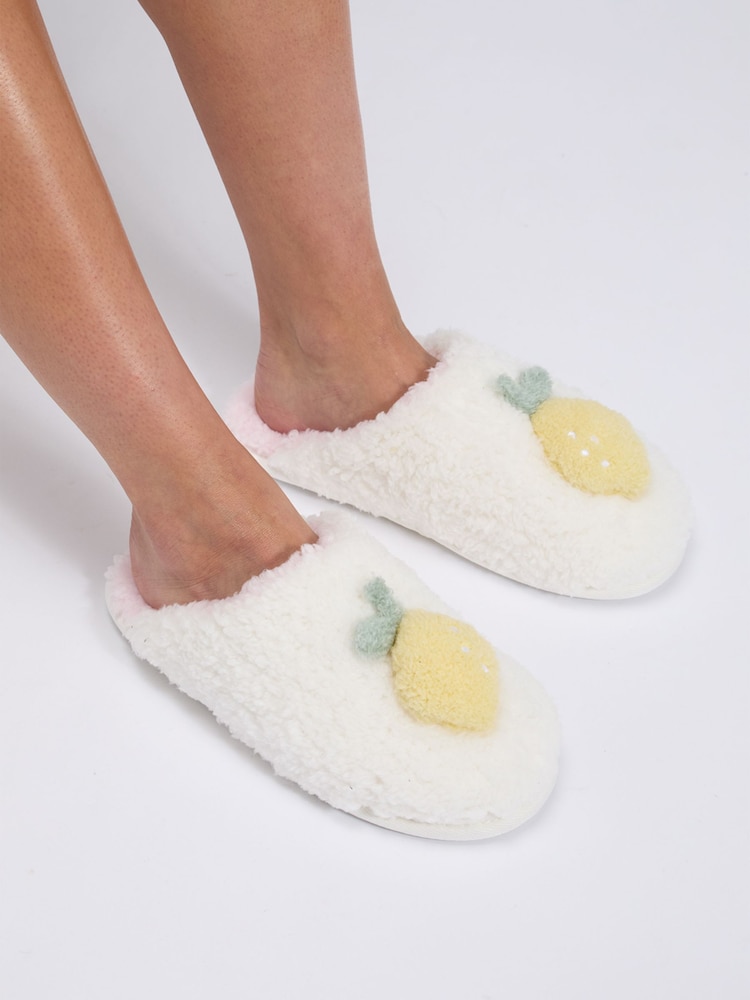 Boux Avenue White Lemon Mule Slippers - Image 1 of 5 Boux Avenue White Lemon Mule Slippers - Image 1 of 5