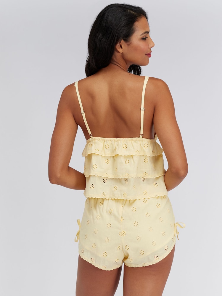 Boux Avenue Yellow Broderie Cotton Cami Pyjamas Set - Image 2 of 6