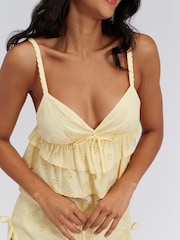 Boux Avenue Yellow Broderie Cotton Cami Pyjamas Set - Image 4 of 6