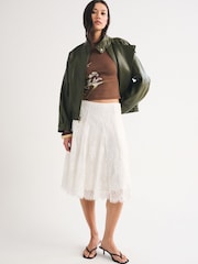 Abercrombie & Fitch Cream Lace Midi Skirt - Image 1 of 7