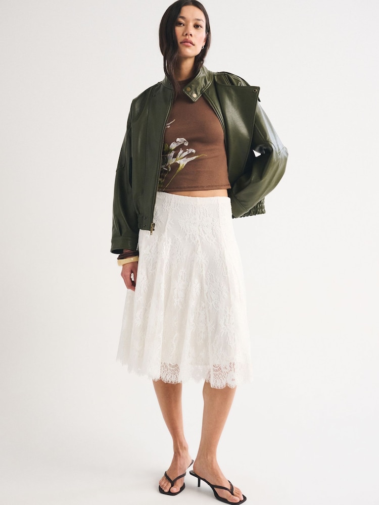 Abercrombie & Fitch Cream Lace Midi Skirt - Image 1 of 7
