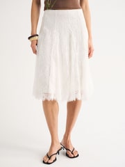 Abercrombie & Fitch Cream Lace Midi Skirt - Image 2 of 7