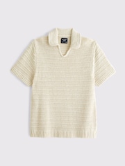 Abercrombie & Fitch Cream Textured Polo Shirt - Image 1 of 2