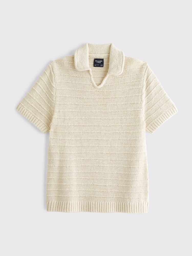 Abercrombie & Fitch Cream Textured Polo Shirt - Image 1 of 2