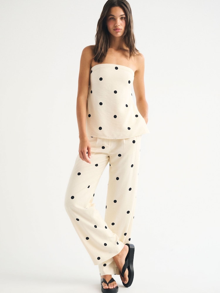 Abercrombie & Fitch White Textured Crepe Sloane Cream Dot Trousers - Image 1 of 7 Abercrombie & Fitch White Textured Crepe Sloane Cream Dot Trousers - Image 1 of 7