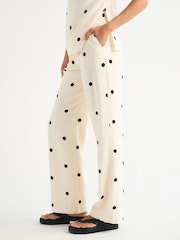 Abercrombie & Fitch White Textured Crepe Sloane Cream Dot Trousers - Image 4 of 7