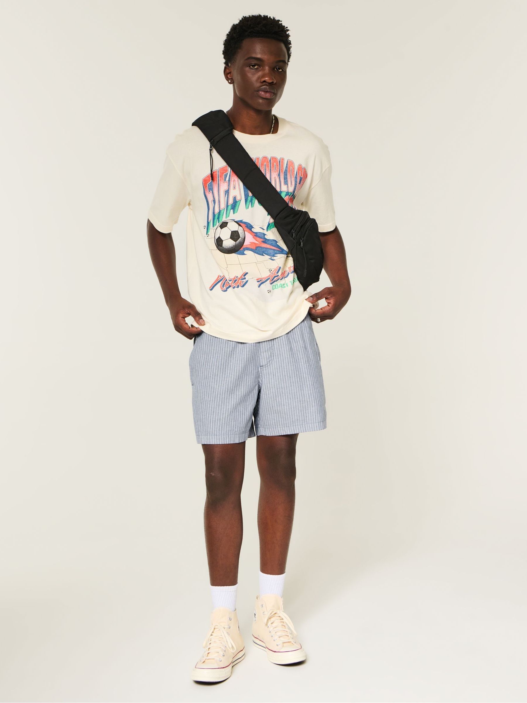 Buy Hollister Blue Mid Thigh Pull On Stripe Shorts from the Next