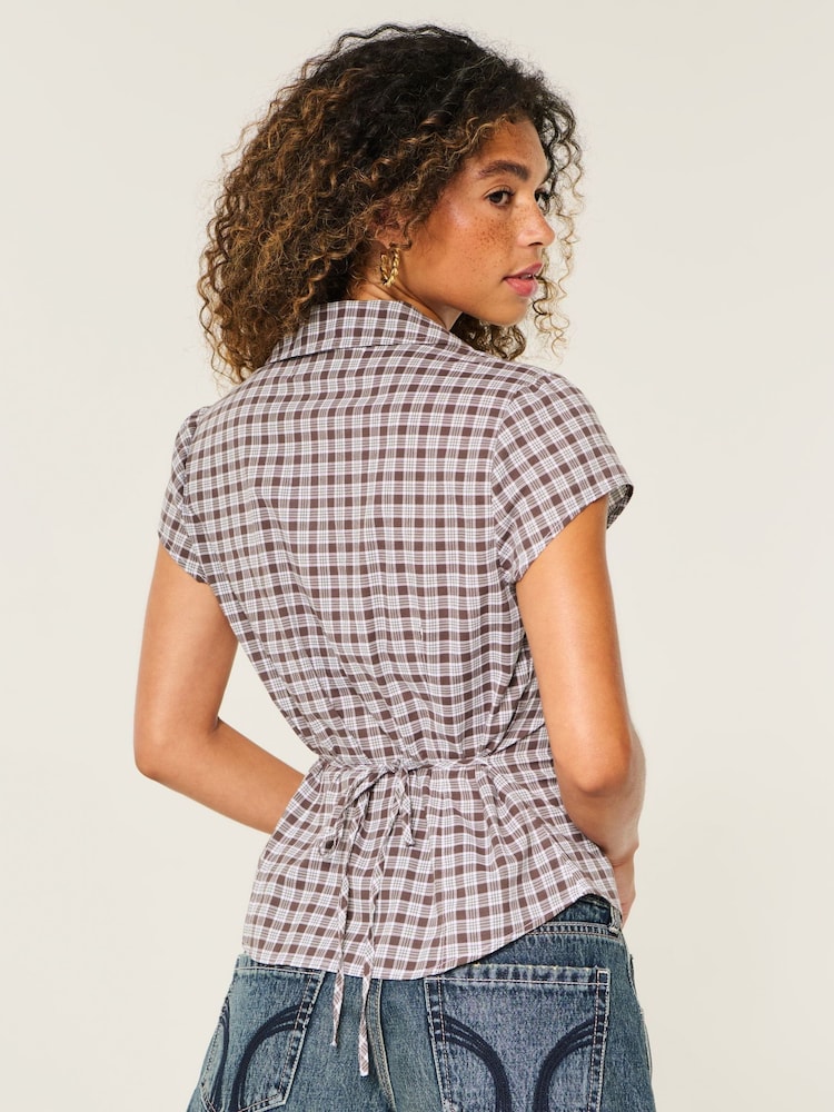 Hollister Brown Ruffle Textured Shirt - Image 2 of 4