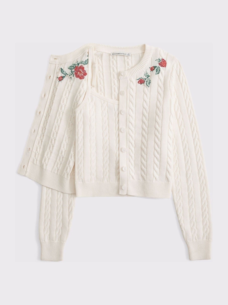 Abercrombie & Fitch White Wimbledon Crochet Cardigan - Image 2 of 3 Abercrombie & Fitch White Wimbledon Crochet Cardigan - Image 2 of 3