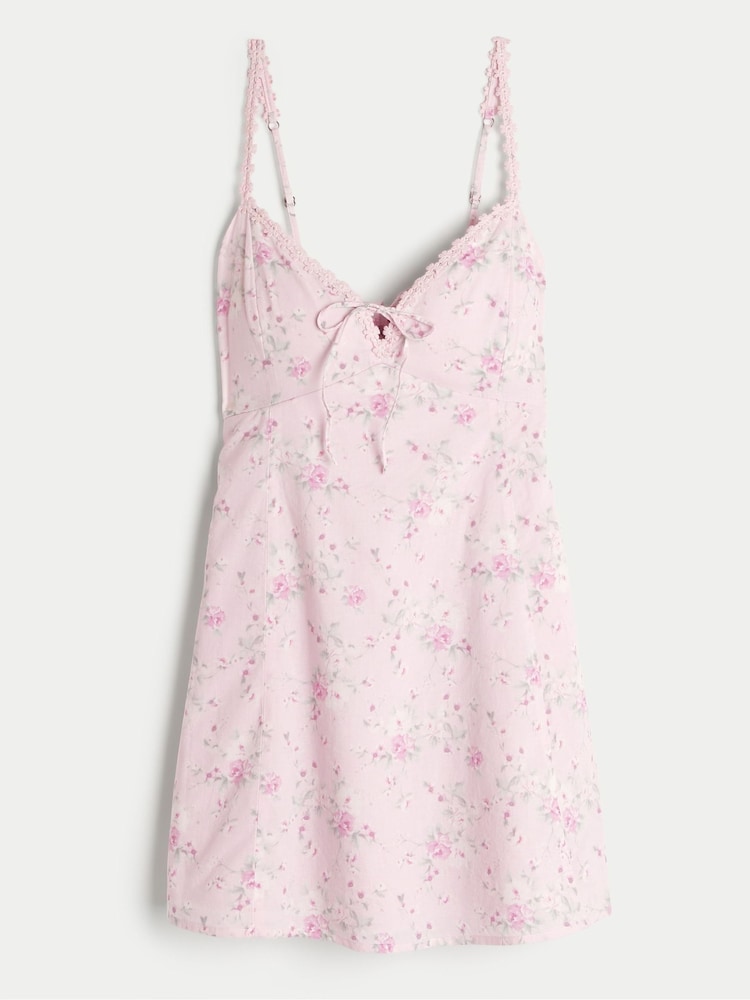 Hollister Pink Lace Trim Button Through Mini Dress - Image 1 of 3