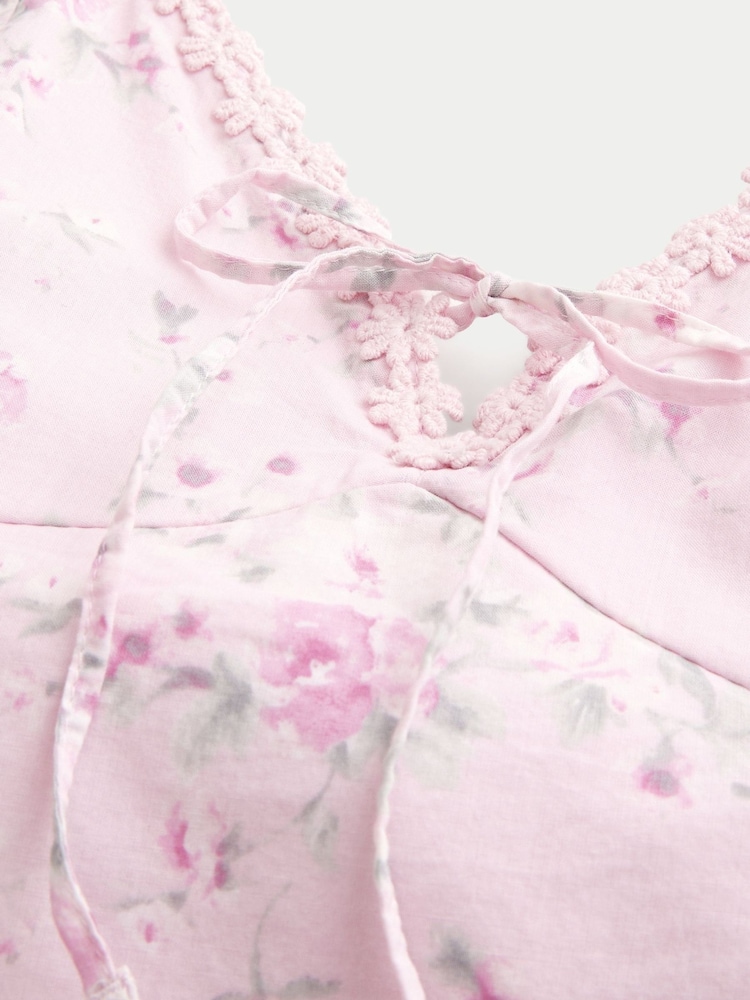 Hollister Pink Lace Trim Button Through Mini Dress - Image 3 of 3