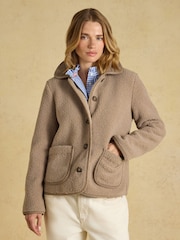 Joules Sadie Mink Brown Button Through Fleece Jacket - Image 1 of 8