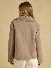 Joules Sadie Mink Brown Button Through Fleece Jacket - Image 2 of 8