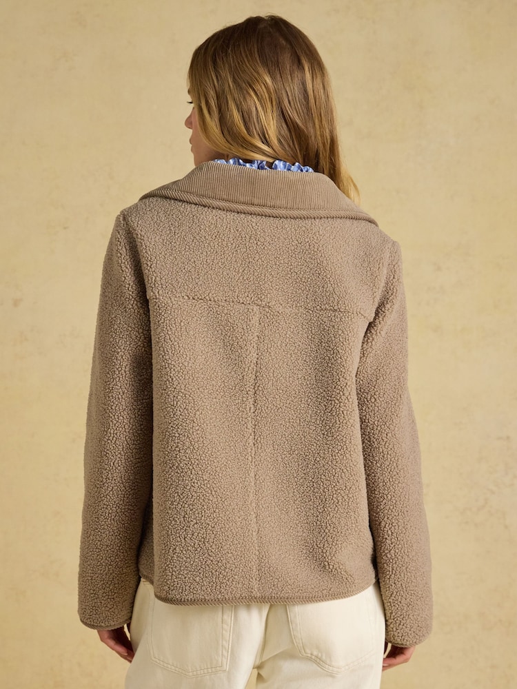 Joules Sadie Mink Brown Button Through Fleece Jacket - Image 2 of 8 Joules Sadie Mink Brown Button Through Fleece Jacket - Image 2 of 8