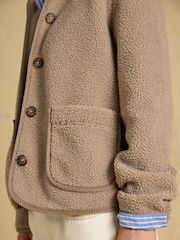 Joules Sadie Mink Brown Button Through Fleece Jacket - Image 4 of 8