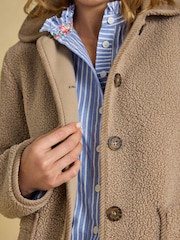 Joules Sadie Mink Brown Button Through Fleece Jacket - Image 7 of 8