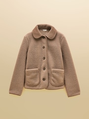 Joules Sadie Mink Brown Button Through Fleece Jacket - Image 8 of 8