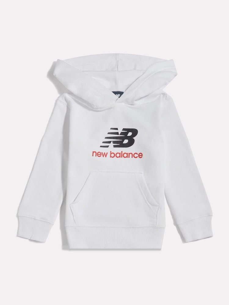 New Balance White Stacked Logo French Terry Hoodie - Image 1 of 3 New Balance White Stacked Logo French Terry Hoodie - Image 1 of 3