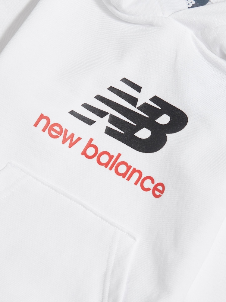 New Balance White Stacked Logo French Terry Hoodie - Image 3 of 3 New Balance White Stacked Logo French Terry Hoodie - Image 3 of 3
