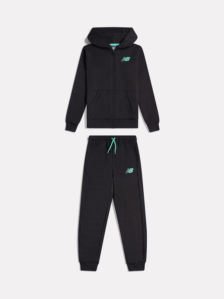 黑色 - New Balance Linear Logo FT Zip Through Hoodie & Joggers Set - 圖片 1/3