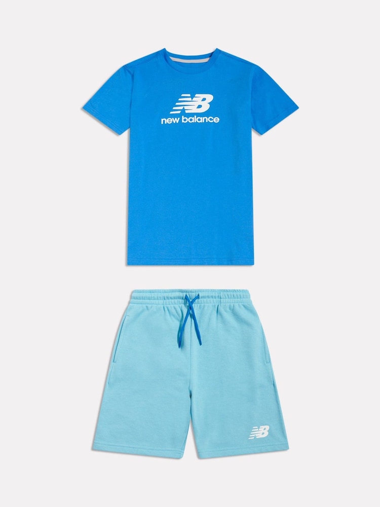 New Balance Blue Stacked Graphic Jersey T-Shirt & FT Shorts Set - Image 1 of 3