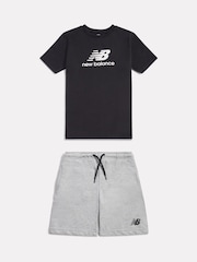 黑色 - New Balance Stacked Logo T-Shirt & FT Shorts Set - 圖片 1/3