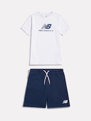 白色 - New Balance Stacked Logo T-Shirt & FT Shorts Set - 圖片 1/3