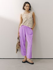 Bright Purple Barrel Leg Trousers with Linen - Image 2 of 8