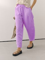 Bright Purple Barrel Leg Trousers with Linen - Image 3 of 8