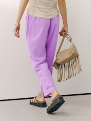 Bright Purple Barrel Leg Trousers with Linen - Image 4 of 8