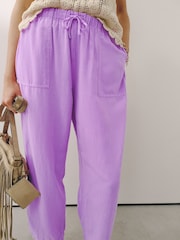 Bright Purple Barrel Leg Trousers with Linen - Image 5 of 8