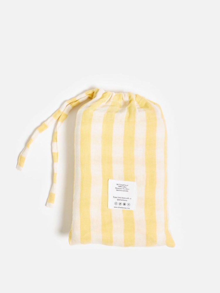 Oliver Bonas Set of 2 Yellow Muslin Striped Pillowcases - Image 5 of 5