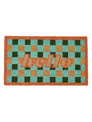 Oliver Bonas Green Hello Gingham Check Doormat - Image 4 of 4