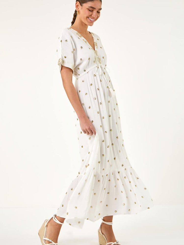 Roman White Sequin Embellished Tassel Midi Dress - Image 2 of 5