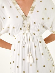 Roman White Sequin Embellished Tassel Midi Dress - Image 5 of 5
