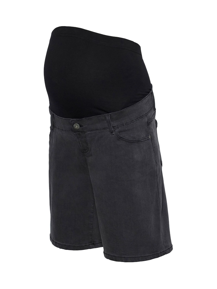 Mamalicious Black Over Bump Maternity Denim Shorts - Image 1 of 1