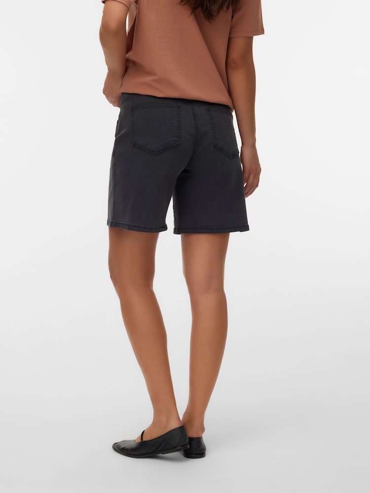 Mamalicious Black Over Bump Maternity Denim Shorts - Image 2 of 5 Mamalicious Black Over Bump Maternity Denim Shorts - Image 2 of 5