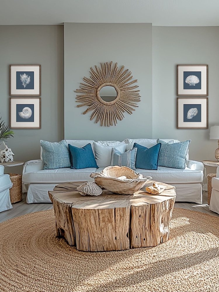 Brookpace Lascelles Blue/White Porcelain Rock' Shell Wall Art in Deep Frame - Image 1 of 4