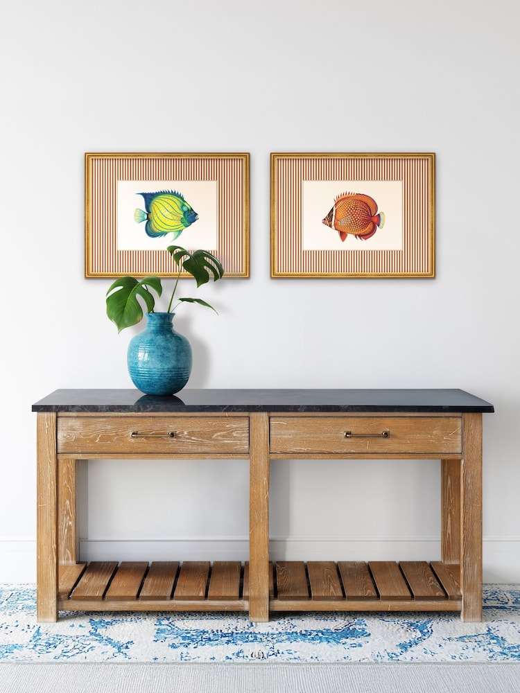 Brookpace Lascelles Red/Gold Tropical Fish IV' Stripy Wall Art in Slim Frame - Image 1 of 4