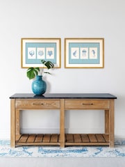 Brookpace Lascelles Blue/White Seaweed' Trio on Stripes in a Slim Frame - Image 1 of 4