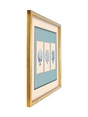 Brookpace Lascelles Blue/White Seaweed' Trio on Stripes in a Slim Frame - Image 3 of 4