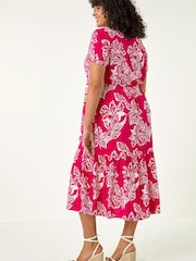 Roman Pink Curve Floral Print Tiered Midi Dress - Image 3 of 5