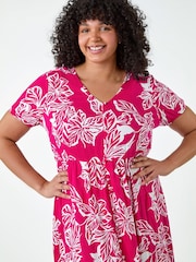 Roman Pink Curve Floral Print Tiered Midi Dress - Image 5 of 5