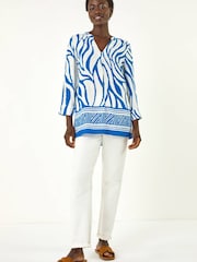 Roman Blue Abstract Print Border Pleat Top - Image 2 of 5