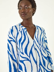 Roman Blue Abstract Print Border Pleat Top - Image 4 of 5