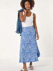 Roman Blue Abstract Crinkle Print A-Line Skirt - Image 2 of 5