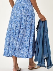 Roman Blue Abstract Crinkle Print A-Line Skirt - Image 4 of 5