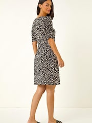 Roman Black Abstract Print Front Ruched Dress - Image 3 of 5