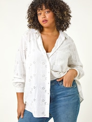 Roman White Curve Broderie Collared Shirt - Image 1 of 5